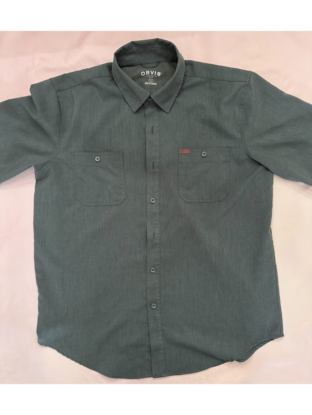 Orvis Men's Short Sleeve Shirt Large Forest Green Classic Collection